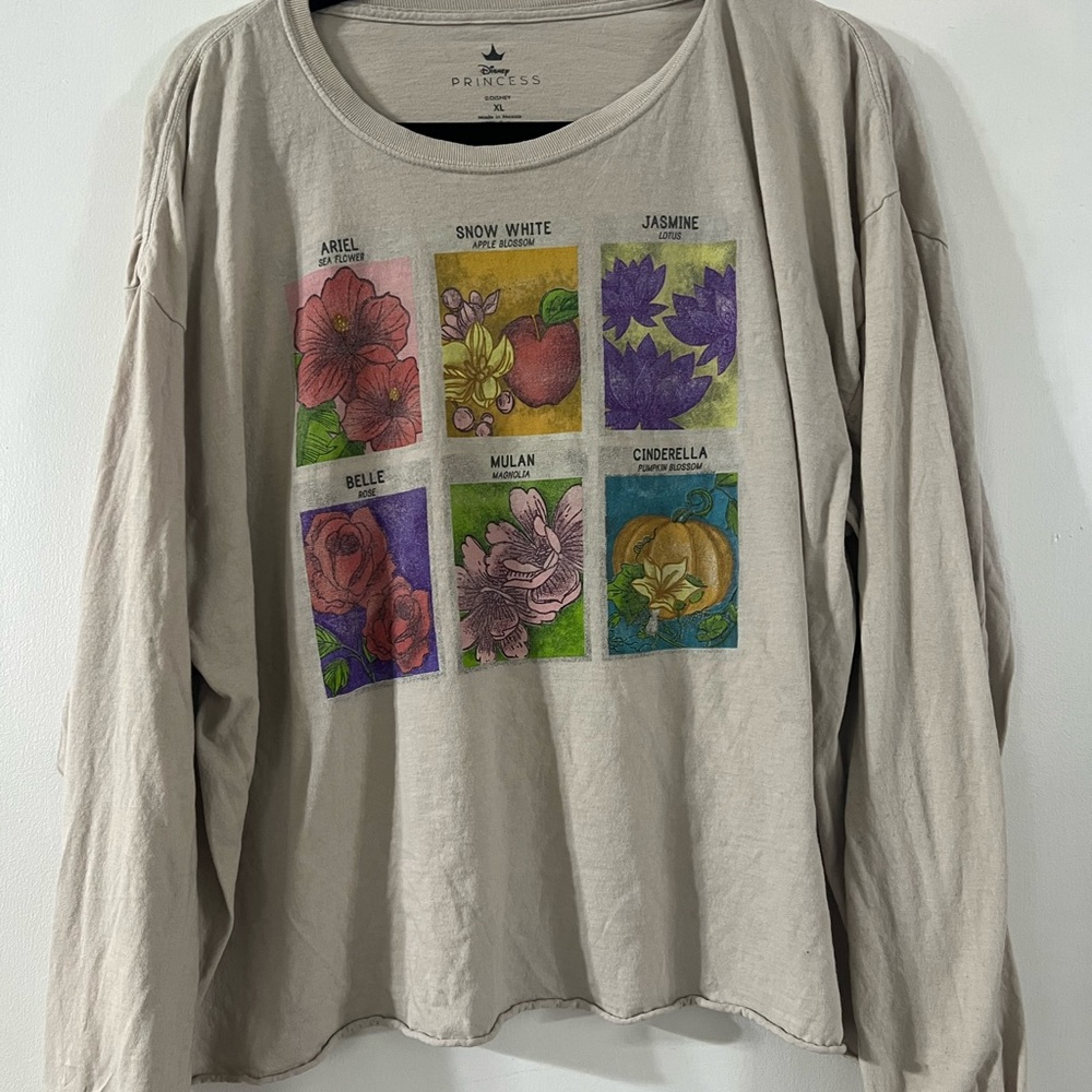 Disney Princess Flowers Beige Graphic Long Sleeve Top